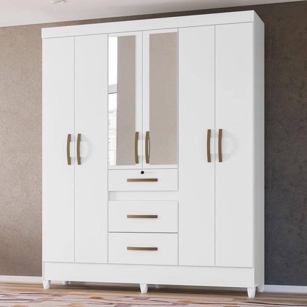 Encontraproduto.com.br - Guarda Roupa Casal Itatiba 6 Portas E 3 Gavetas Branco Com Espelho - Moval Branco