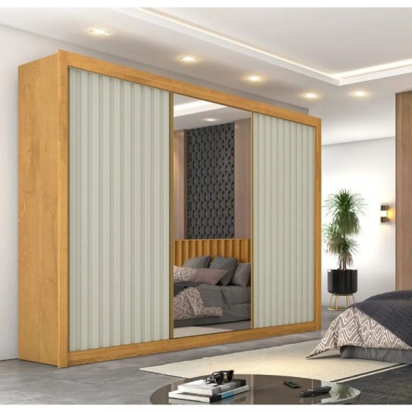 Encontraproduto.com.br - Guarda-Roupa Capelinha com 4 Portas e 3 Gavetas Moval Capri Castanho Wood e Off White