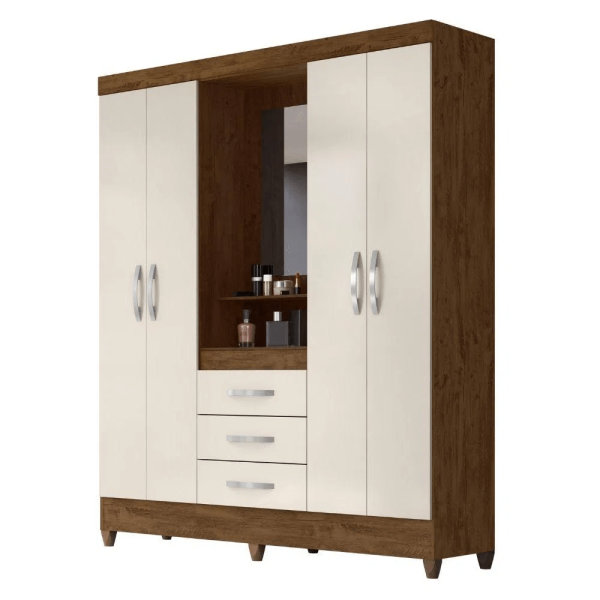 Encontraproduto.com.br - Guarda-Roupa Capelinha com 4 Portas e 3 Gavetas Moval Capri Castanho Wood e Off White