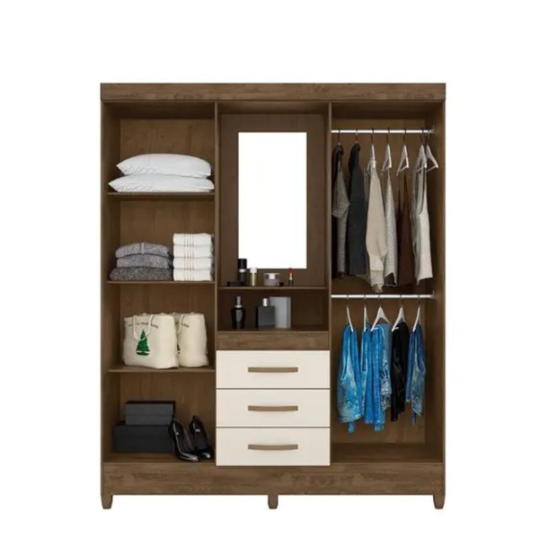 Encontraproduto.com.br - Guarda-Roupa Capelinha com 4 Portas e 3 Gavetas Moval Capri Castanho Wood e Off White