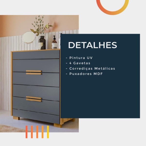 Encontraproduto.com.br - Cômoda Moval Dhara - Freijó e Cinza
