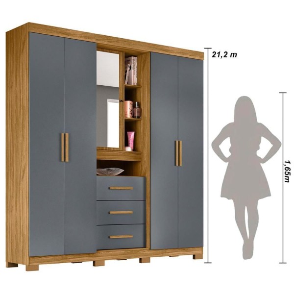 Encontraproduto.com.br - Guarda-Roupa com 5 Portas e 3 Gavetas Moval Eldorado Freijó e Cinza