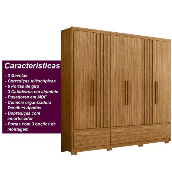 Encontraproduto.com.br - Guarda Roupa Casal 6 Portas 3 Gavetas Amazonas - Freijó Freijó