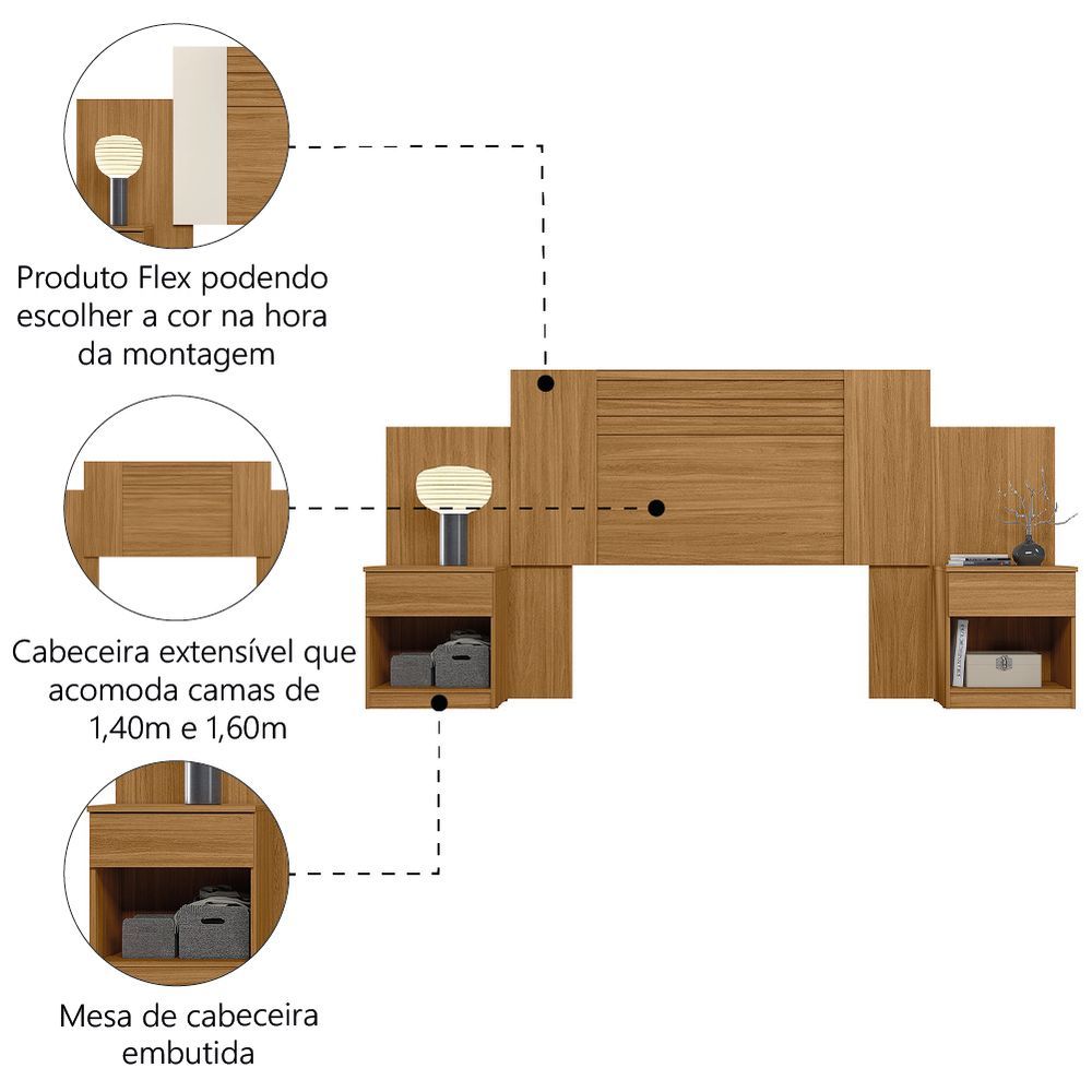Encontraproduto.com.br - Cabeceira Extensível com 2 Mesas de Cabeceira Flex Araguaia Moval