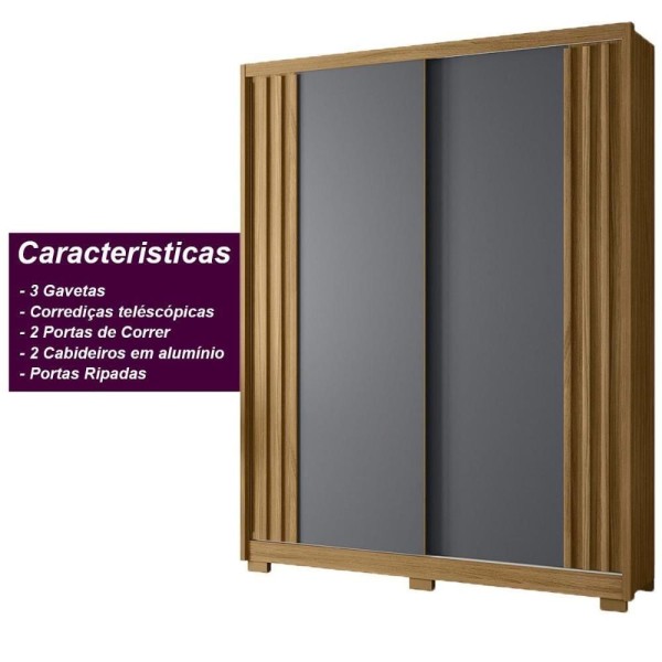 Encontraproduto.com.br - Guarda Roupa Solteiro Ripado com Pés 2 Portas de Correr Colorado Moval