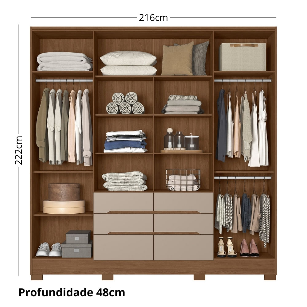Encontraproduto.com.br - Guarda Roupa Casal com Espelho 6 Portas 3 Gavetas e Pés San Francisco Moval