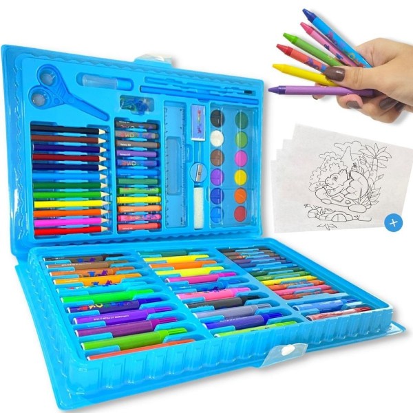 Encontraproduto.com.br - Maleta De Pintura Infantil Estojo 86 Peças Para Colorir Cor:azul