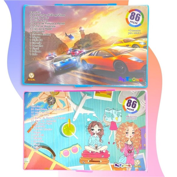Encontraproduto.com.br - Maleta De Pintura Infantil Estojo 86 Peças Para Colorir Cor:azul