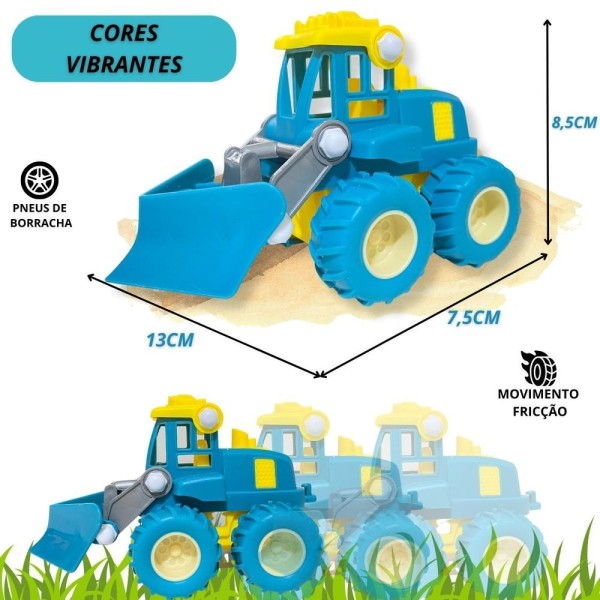 Encontraproduto.com.br - Trator De Brinquedo A Fricção Rodas Emborrachadas Resistente Cor:azul-claro