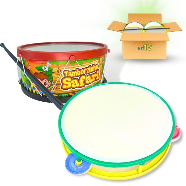 Kit Oito Pandeiro E Sete Tamborzinho Brinquedo Infantil