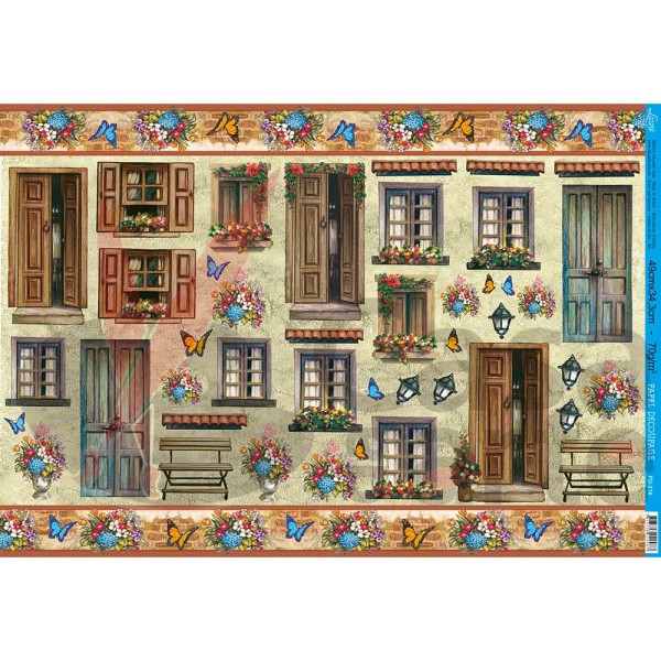 Papel para Decoupage Litoarte 49 x 34,3 cm - Modelo PD-216 Porta e Janelas I