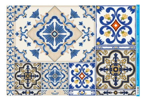 Papel para Decoupage Litoarte 49 x 34,3 cm - Modelo PD-859 Azulejos