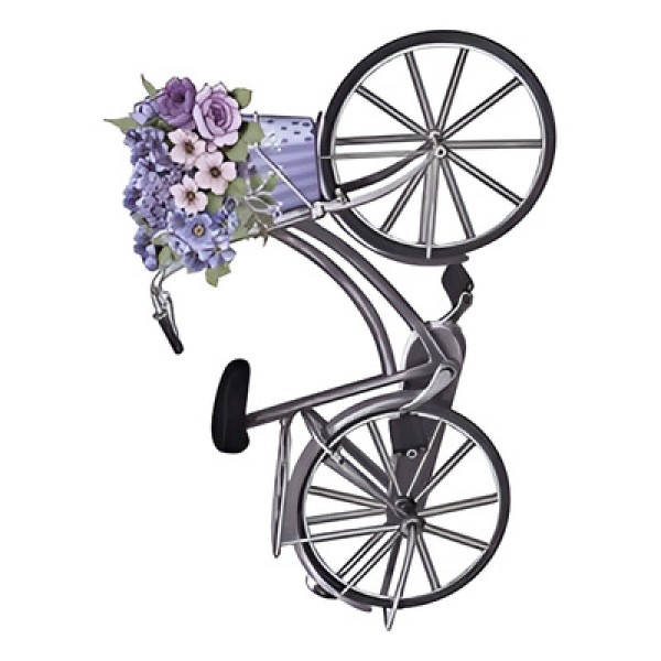 Aplique MDF e Papel Litoarte 8 cm - Modelo APM8- 482 Bicicleta com Cesto de Flores