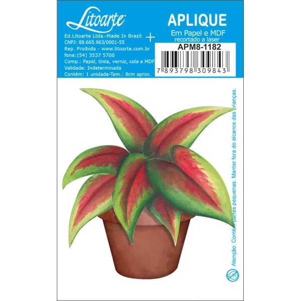 Encontraproduto.com.br - Aplique MDF e Papel Litoarte 8 cm - Modelo Folhagem Caladium APM8-1182 - 1 Peça