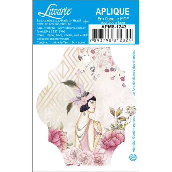 Encontraproduto.com.br - Aplique MDF e Papel Litoarte 8 cm – Modelo Dama Flores APM8-1243 - 1 Peça