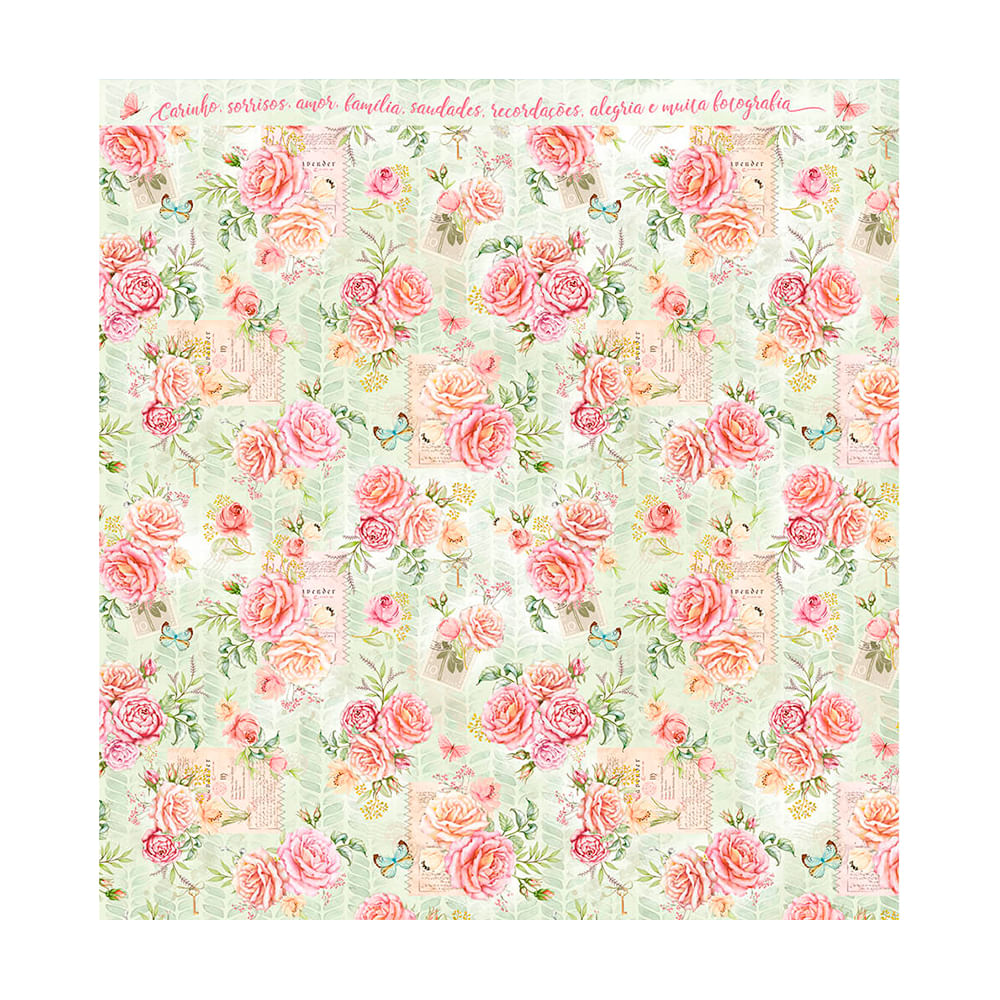 Encontraproduto.com.br - Página de Scrapbook Dupla Face Litoarte 30,5x30,5 cm – Modelo SD-1154 Bons Momentos Cards/Floral