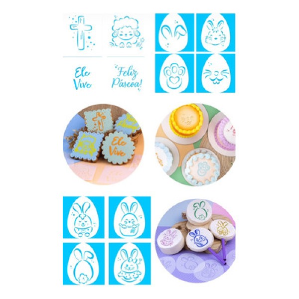 Kit Mini Stencils Páscoa Cristã 4 Unidades 364095 BLUESTAR