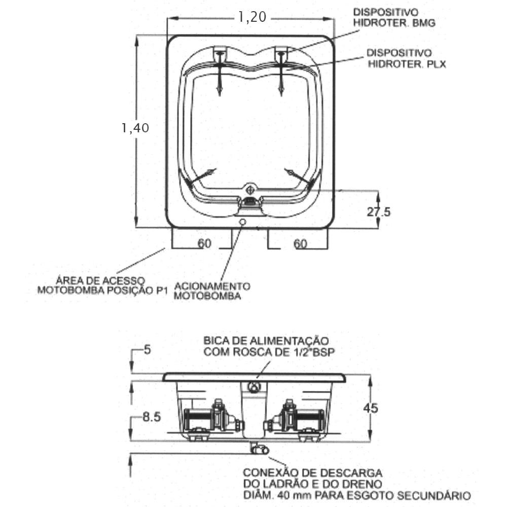 Encontraproduto.com.br - Banheira de Hidromassagem - Cetra Dupla - 140x120x45cm - Jacuzzi®