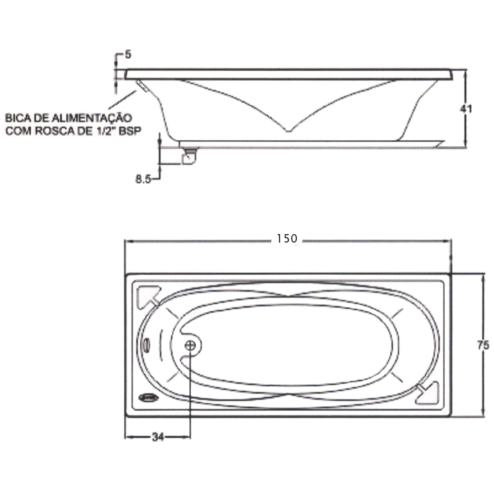 Encontraproduto.com.br - Banheira de Imersão - SERENITY - Acrílica - 150x75x41cm - Jacuzzi®