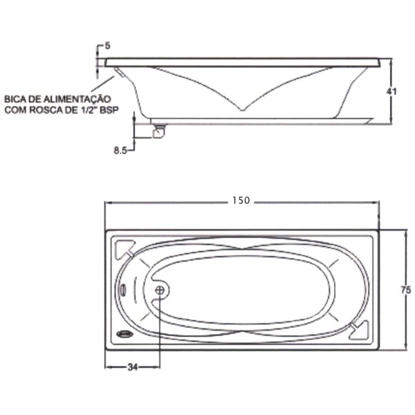Encontraproduto.com.br - Banheira de Imersão - SERENITY - Acrílica - 150x75x41cm - Jacuzzi®