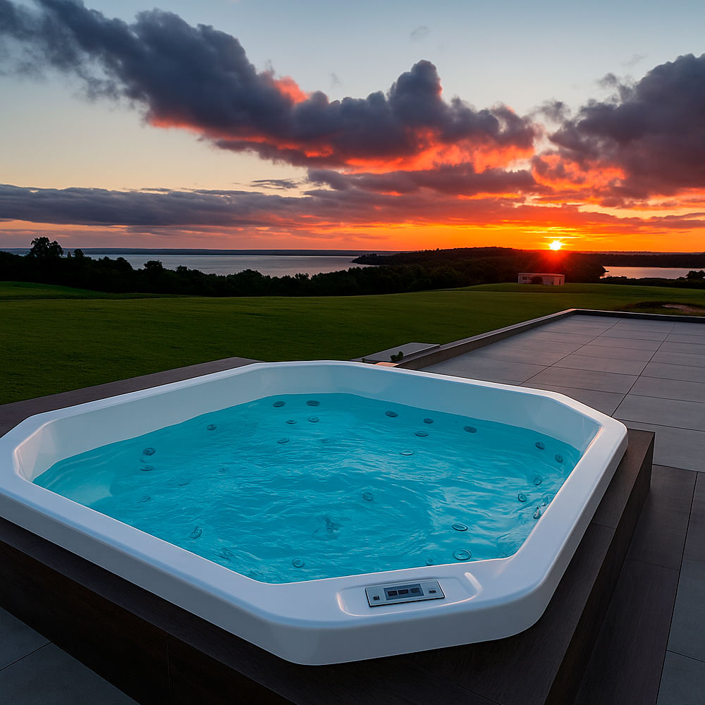 Encontraproduto.com.br - Spa Jacuzzi Meridian Plus com Cromoterapia com Deck 23 Jatos 214x214x91cm