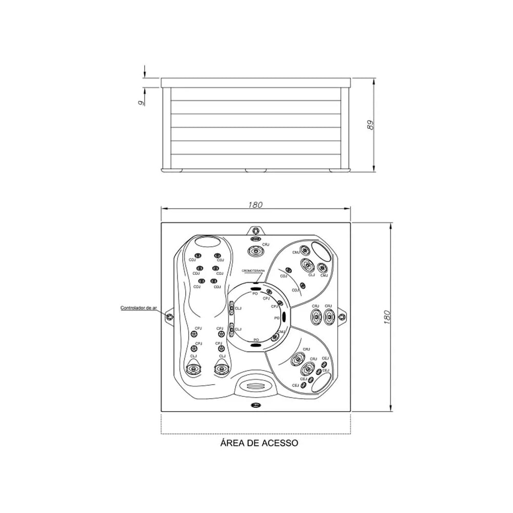 Encontraproduto.com.br - Spa Acrílico Jacuzzi J195 L com Deck 180x180x89cm
