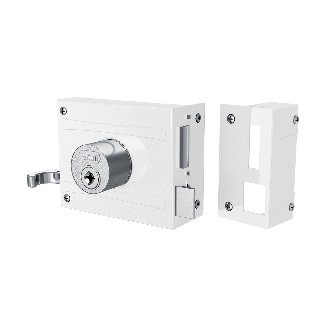 Encontraproduto.com.br - Fechadura Sobrepor 1701-100 Tetra Branco Espelho Inox