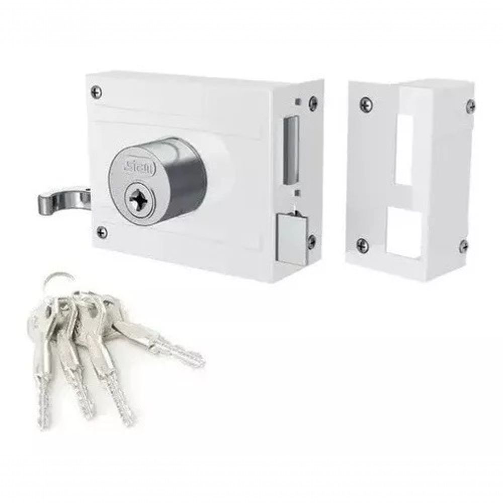 Encontraproduto.com.br - Fechadura Sobrepor 1701-100 Tetra Branco Espelho Inox