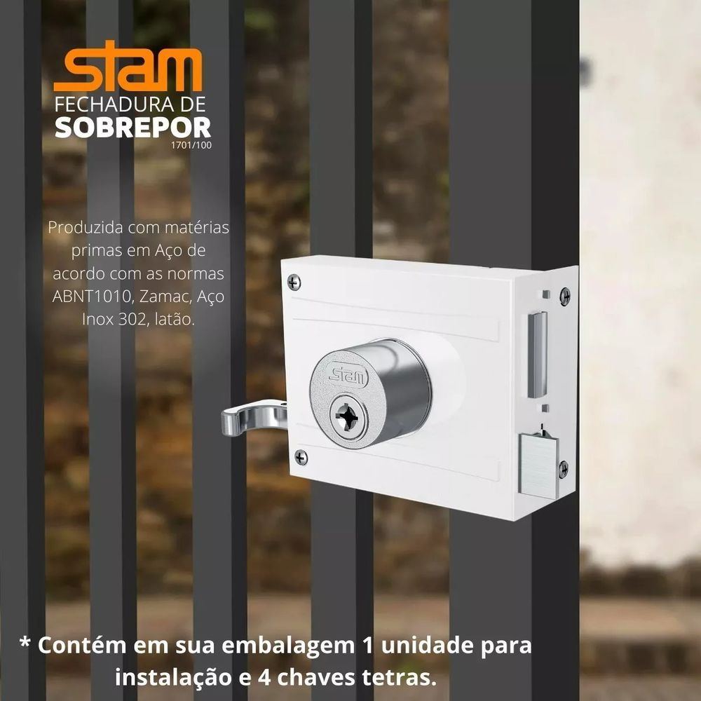 Encontraproduto.com.br - Fechadura Sobrepor 1701-100 Tetra Branco Espelho Inox