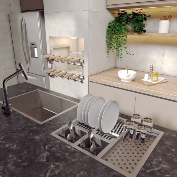 Encontraproduto.com.br - Calha Quadrada Canal Úmida Equipado Louça Escorredor Inox