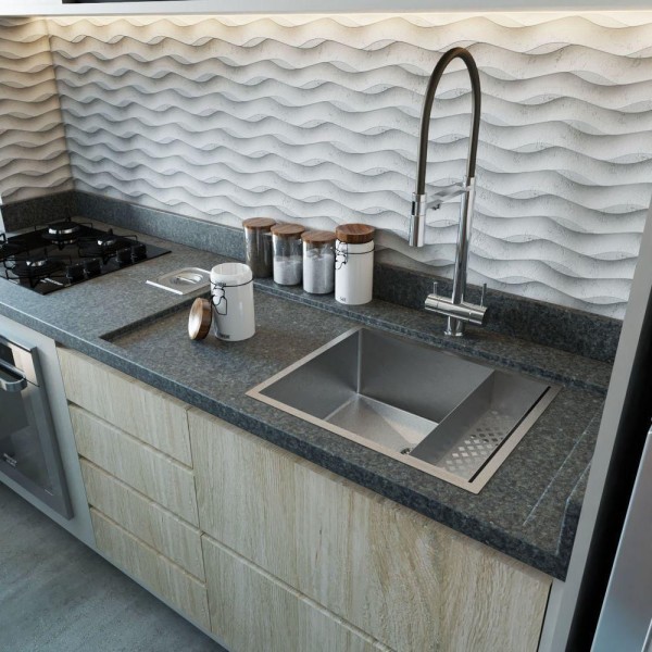 Encontraproduto.com.br - Cuba Inox 400 X 400 Com Escorredor E Válvula Quadrada