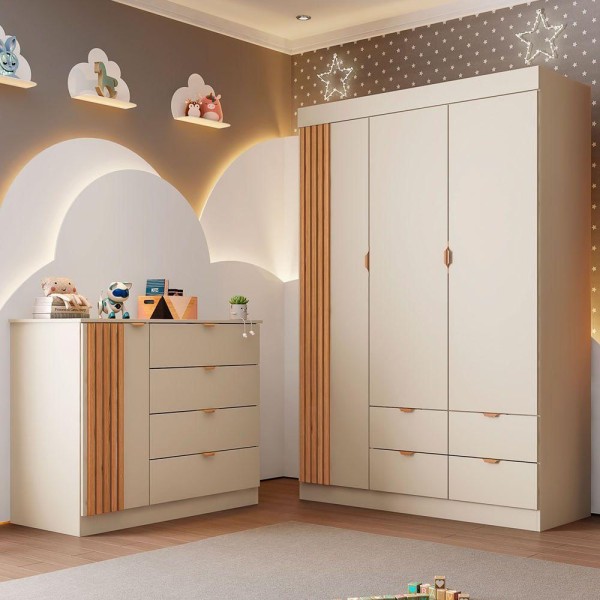 Encontraproduto.com.br - Quarto Infantil Com Guarda Roupa E Cômoda Ayla Off White Phoenix Baby
