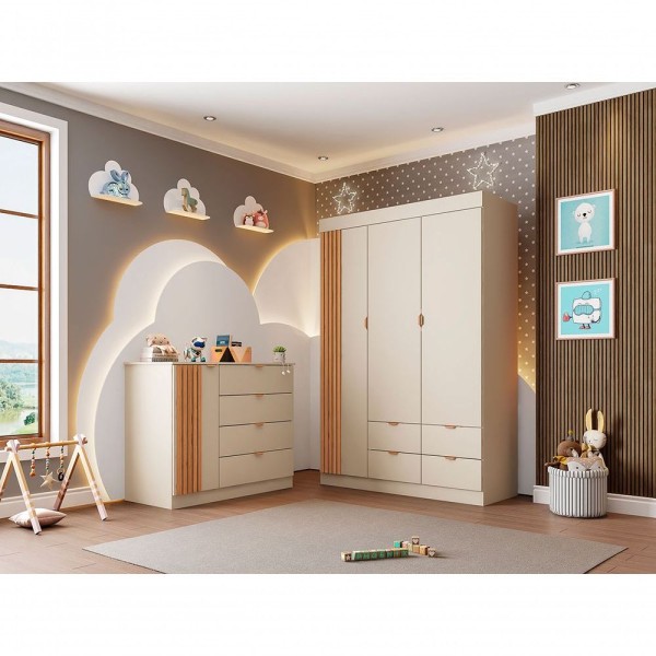 Encontraproduto.com.br - Quarto Infantil Com Guarda Roupa E Cômoda Ayla Off White Phoenix Baby