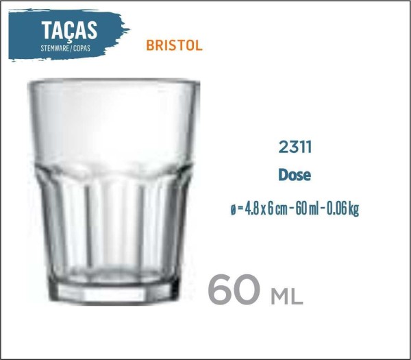 Encontraproduto.com.br - 06 Copos Bristol 60ml - Licor - Cachaça - Tequila