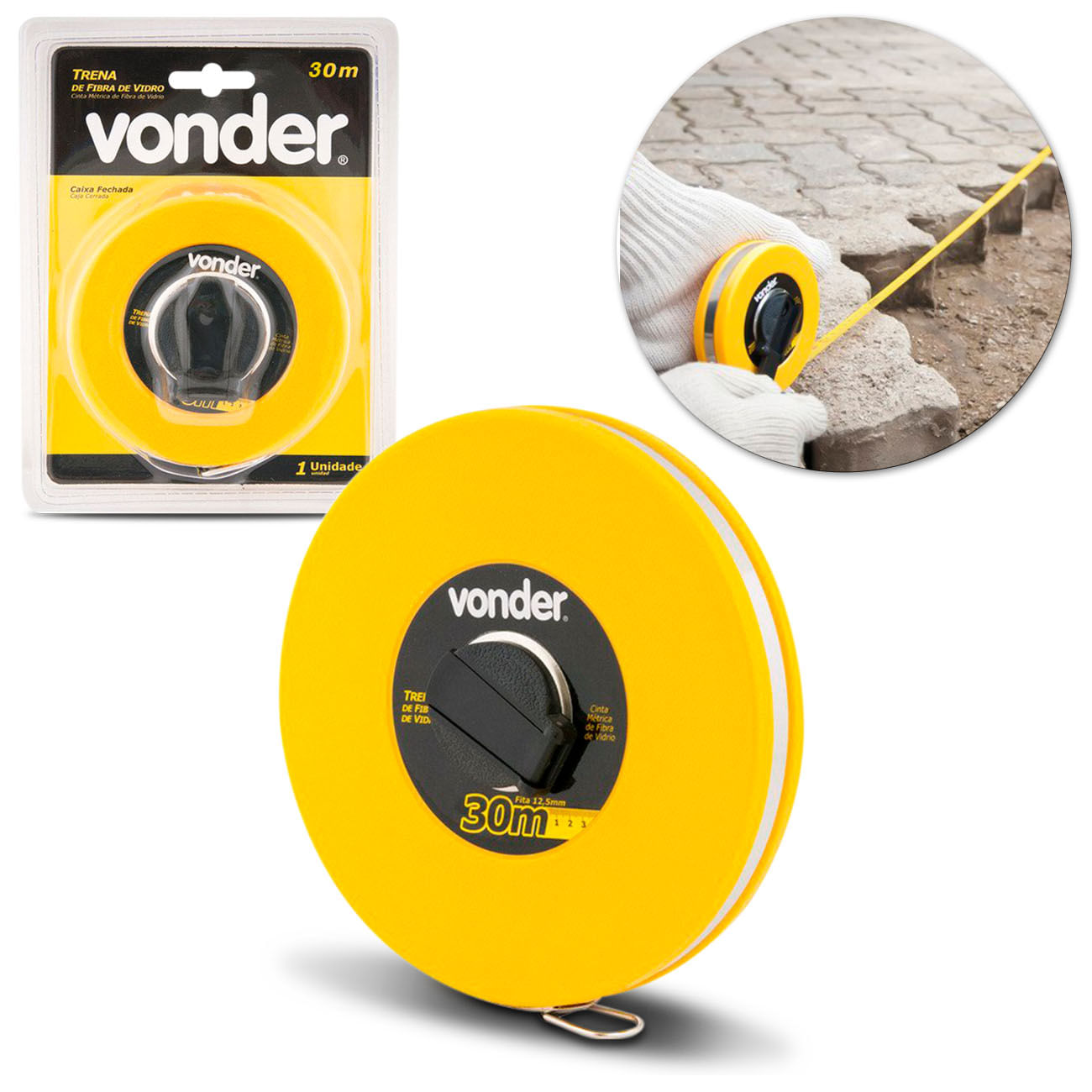 Encontraproduto.com.br - Trena fibra 30mx12,5mm longa fechada - Vonder