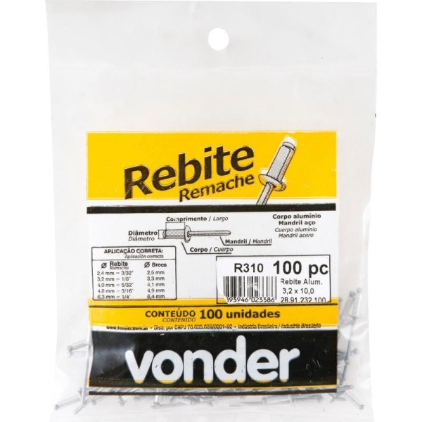Encontraproduto.com.br - Rebite Repuxo De Alumínio 4,8x8,0mm Mandril Aço Com 100 Peça
