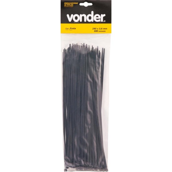Abraçadeira de nylon 140x3,6mm preta com 20 peças - Vonder