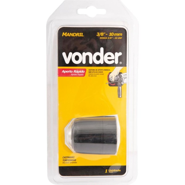 Encontraproduto.com.br - Mandril Manual De Aperto Rápido 10mm Rosca 3/8 Pol Vonder