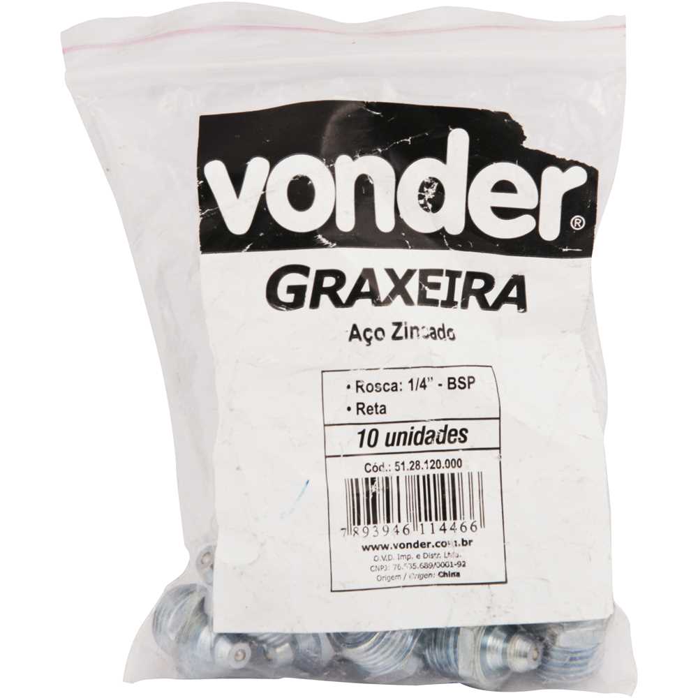 Encontraproduto.com.br - Graxeira Reta 1/4 Bsp 19fpp 10 Peças Vonder