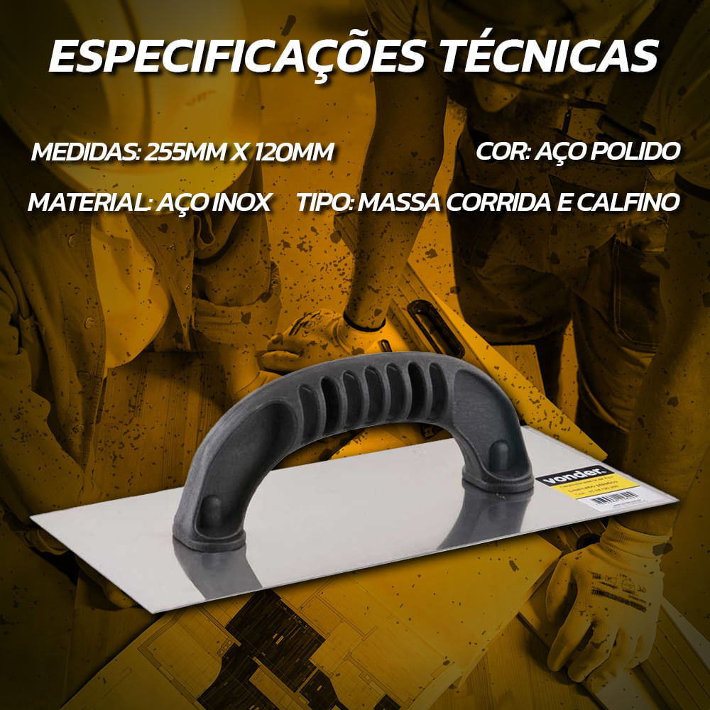 Encontraproduto.com.br - Desempenadeira Aço Lisa 12,0x25,5cm Cabo Plástico Fechado -