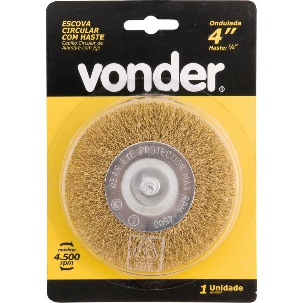 Encontraproduto.com.br - Escova Circular Ondulado 4X1/2 Haste 1/4 Aço Carbono Laton