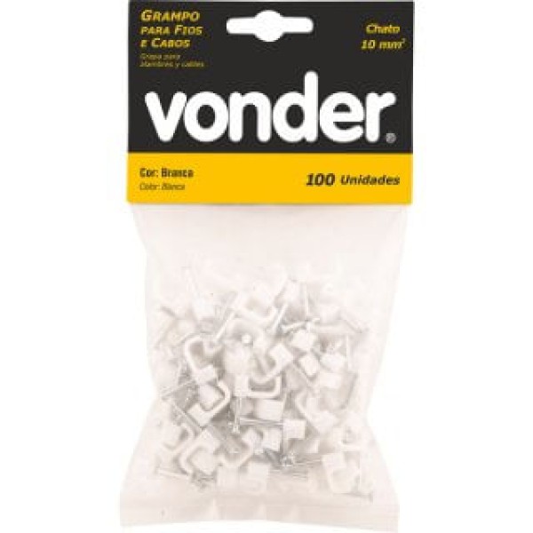 Encontraproduto.com.br - Grampo para fios 10mm² branco chato com 100 peças - Vonder
