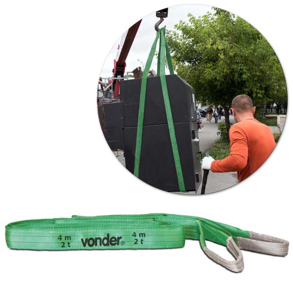 Encontraproduto.com.br - Cinta para Elevação de Cargas Vonder CE240 Capacidade de Até 2 Toneladas 4 Metros Poliéster Verde