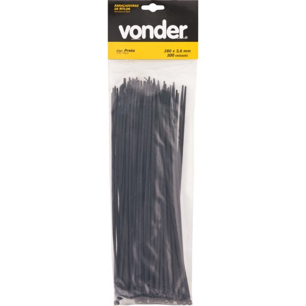 Encontraproduto.com.br - Abraçadeira de nylon 140x2,5mm preta com 100 peças - Vonder