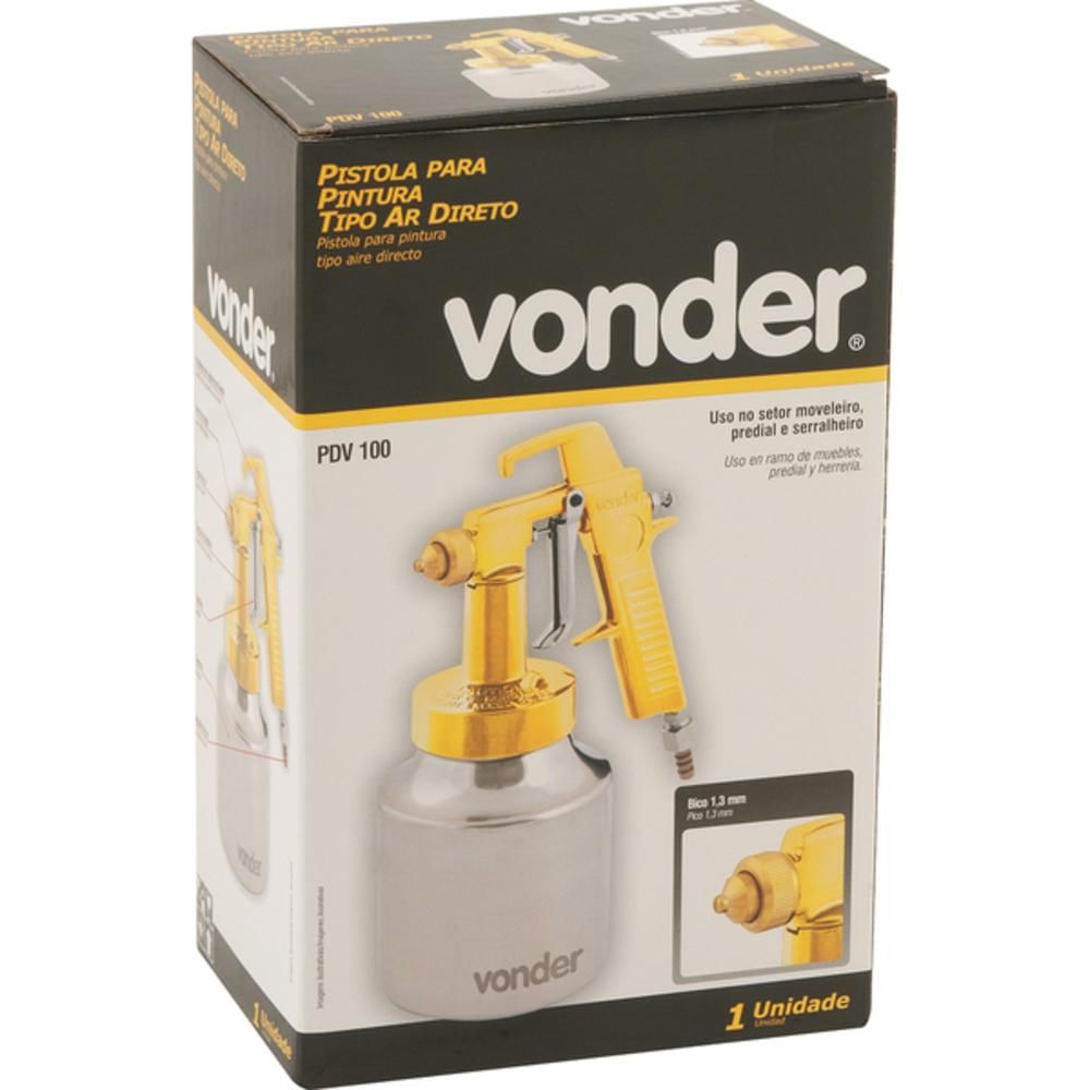 Encontraproduto.com.br - Pistola Para Pintura Com Caneca Em Alumínio Tipo Sucção Ar Direto PDV 1 Vonder