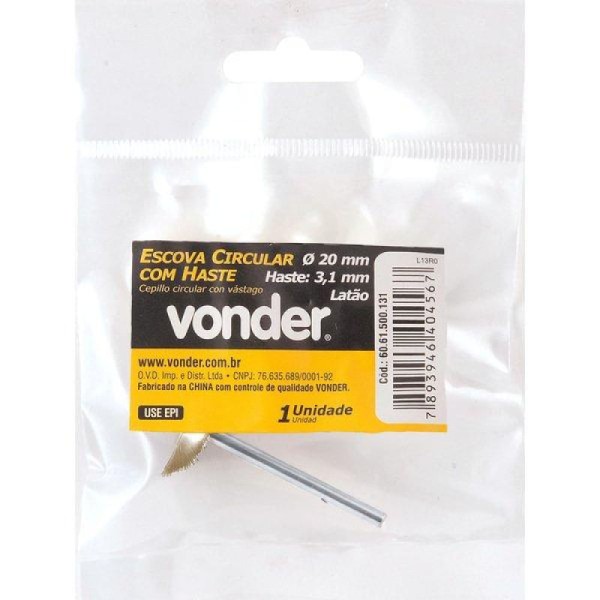 Encontraproduto.com.br - Escova circular 20mm latão c/ haste p/ microrretífica Vonder