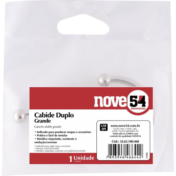 Encontraproduto.com.br - Cabide duplo grande metálico niquelado - Nove54