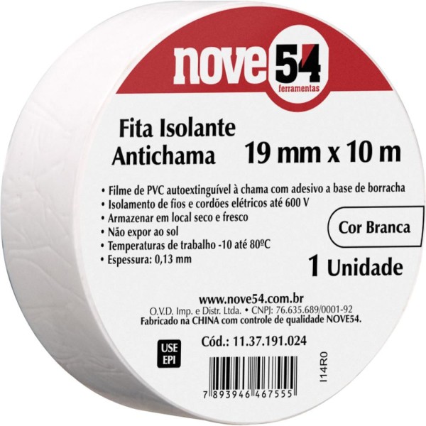 Encontraproduto.com.br - Kit 10 Fitas Isolante 19mm X 10 Metros Nove54 Branca