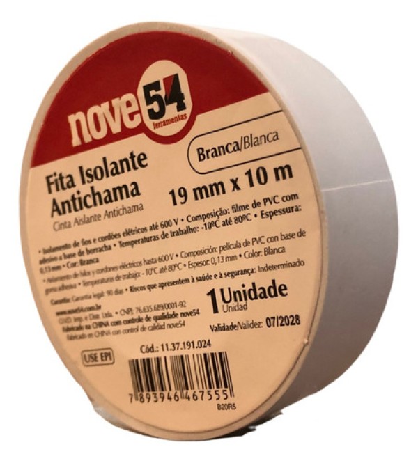 Encontraproduto.com.br - Kit 10 Fitas Isolante 19mm X 10 Metros Nove54 Branca