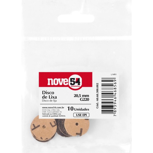 Encontraproduto.com.br - Disco de Lixa p/ Microrretífica 20,5mm G220 10 peças Nove54